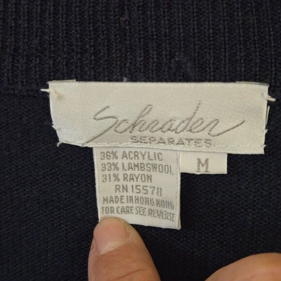 Vintage Schrader Navy Long Line V Neck Cardigan Sweater 3D Flower Unique Size M - Picture 6 of 6
